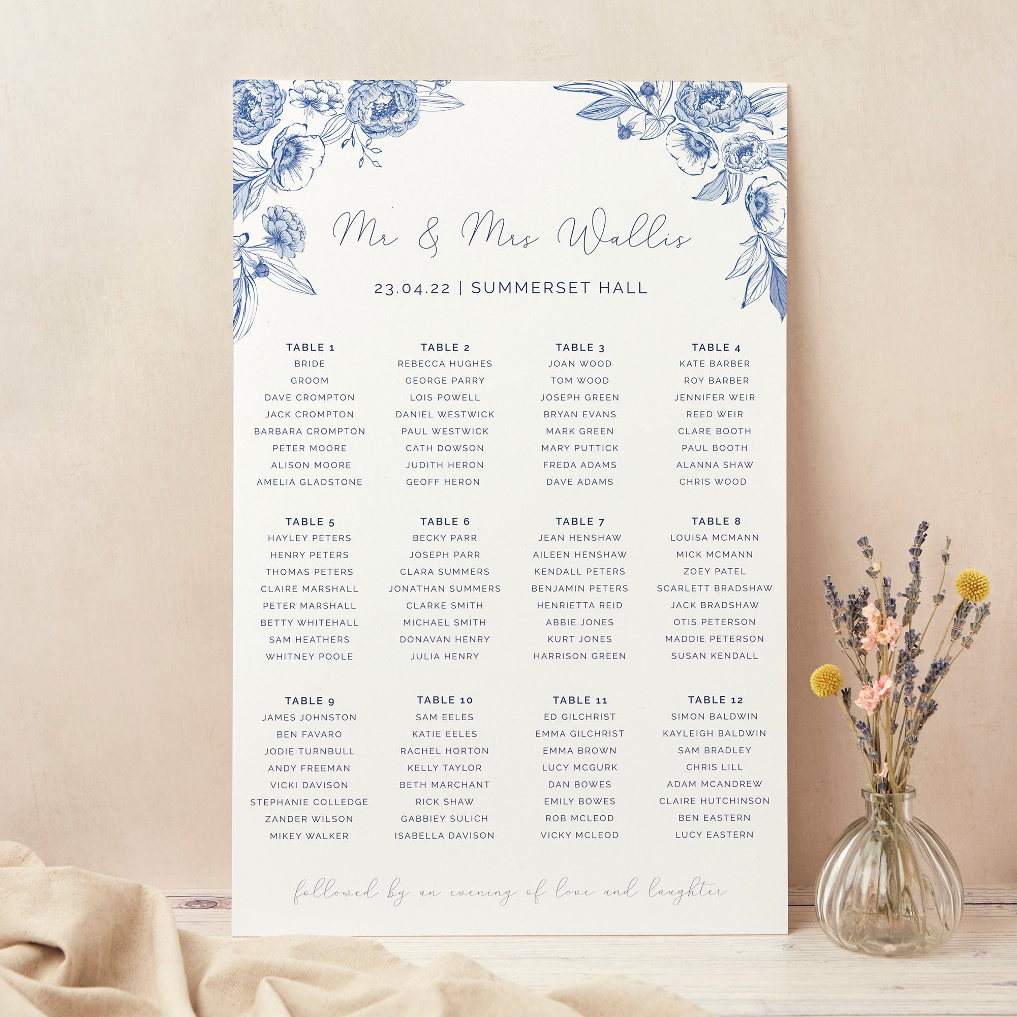 Wedding Table Plan, Seating Chart, Farmhouse Blue