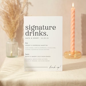 Signatur Getränke Zeichen | Hochzeit Zeichen | A5 Robustes Foamex Schild | Moderne Serif