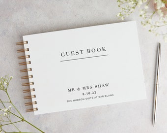 White Modern Script Wedding Guest Book