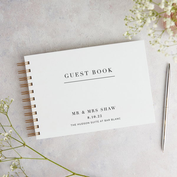 White Modern Script Wedding Guest Book