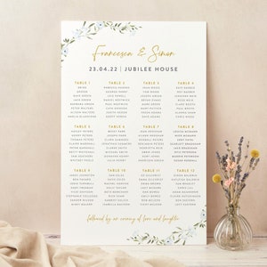 Wedding Table Plan - Personalised Seating Chart - Custom Seating Plan - Find Your Seat Sign - Large Wedding Breakfast Plan - Spring Flowers