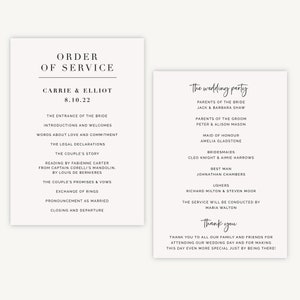 Wedding Order of Service - Wedding Ceremony Order of the Day Wedding Program Order of Service Sheet - Wedding Stationery White Modern Script