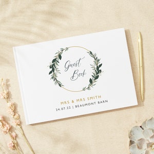 Foliage Hoop Linen Guest Book - Personalised Guest Book - Custom Wedding Guestbook - Linen Landscape Wedding Book