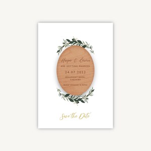 Wedding Save the Date Magnet - Wooden Engraved Save the Dates - Rustic Wedding - Foliage Hoop