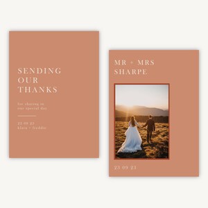 Carte de remerciement caramel pour mariage color block automnal