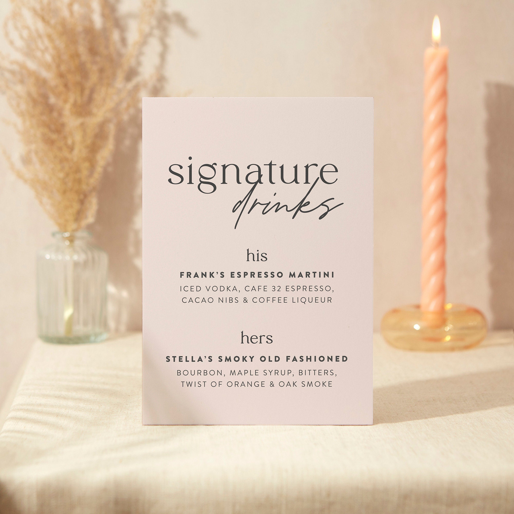 Signature Drinks Sign | Wedding A4 Sturdy Foamex Blush Script