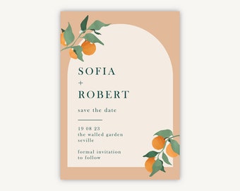 Mediterranean Oranges Wedding Save the Date