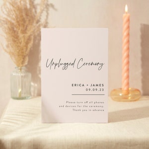 Unplugged Zeremonie Zeichen | Hochzeit Zeichen | A4 Robustes Foamex Schild | Moderne Minimal Schrift