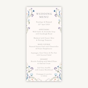 Menu de mariage personnalisé - Menus de petit déjeuner de mariage - Conception de menu de mariage - Regency Floral