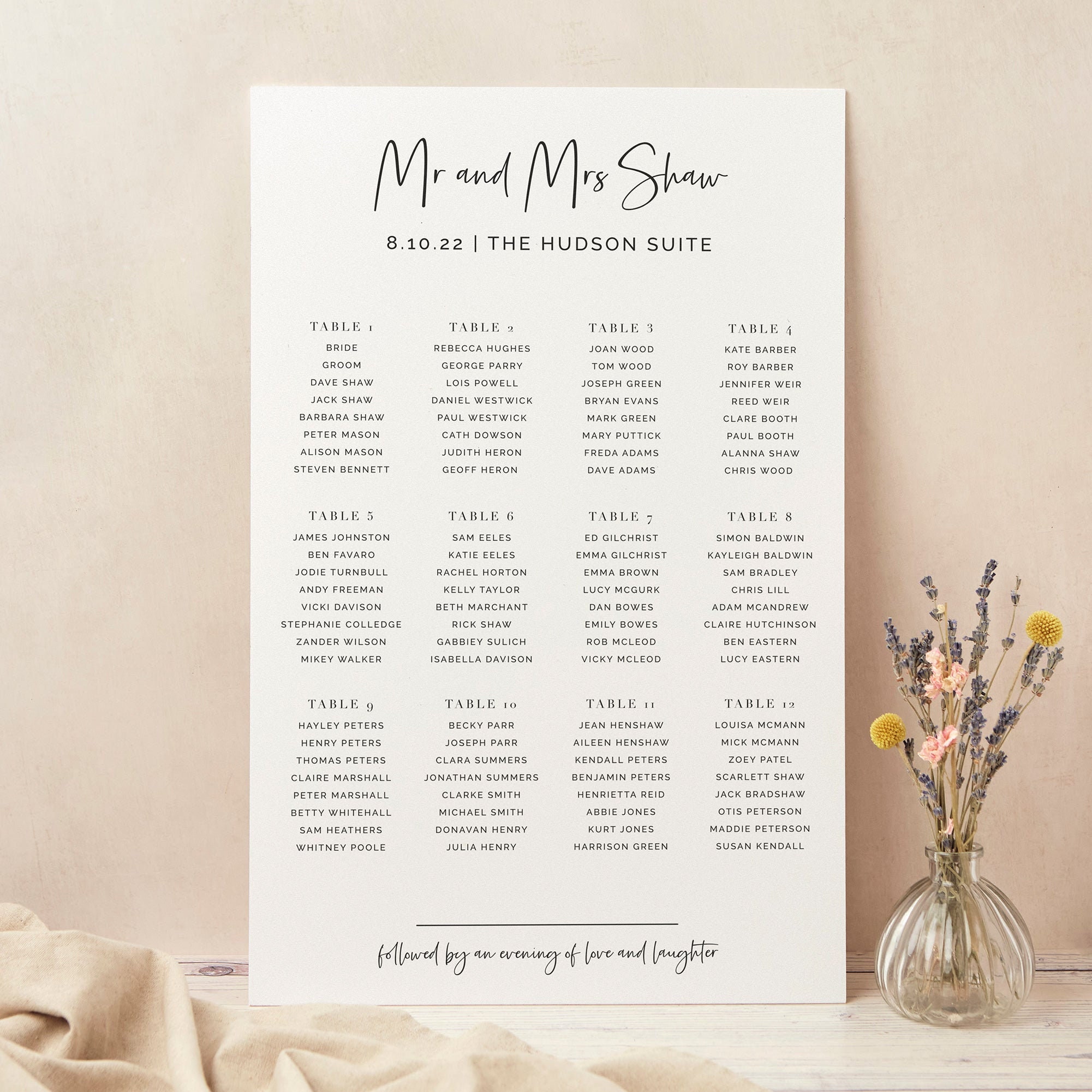 Wedding Table Plan, Seating Chart, White Modern Script