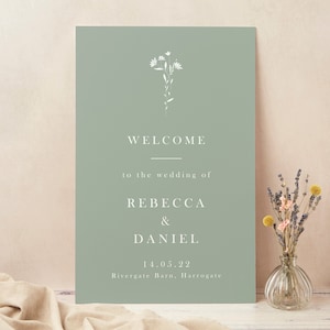Wedding Welcome Sign - Custom Wedding Sign - Welcome To Our Wedding Sign - Personalised Large Wedding Board - Sage Wildflower