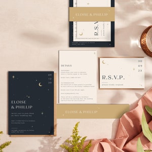 Custom Wedding Invitations - Boho Wedding Invitations - Stars Wedding Invites - Celestial Night Sky