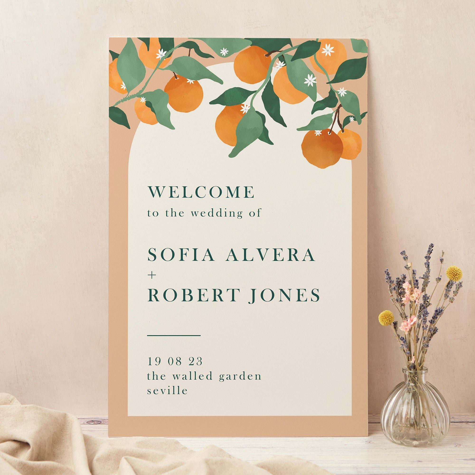 Wedding Welcome Sign, Custom Large Board, Printed, Mediterranean Oranges