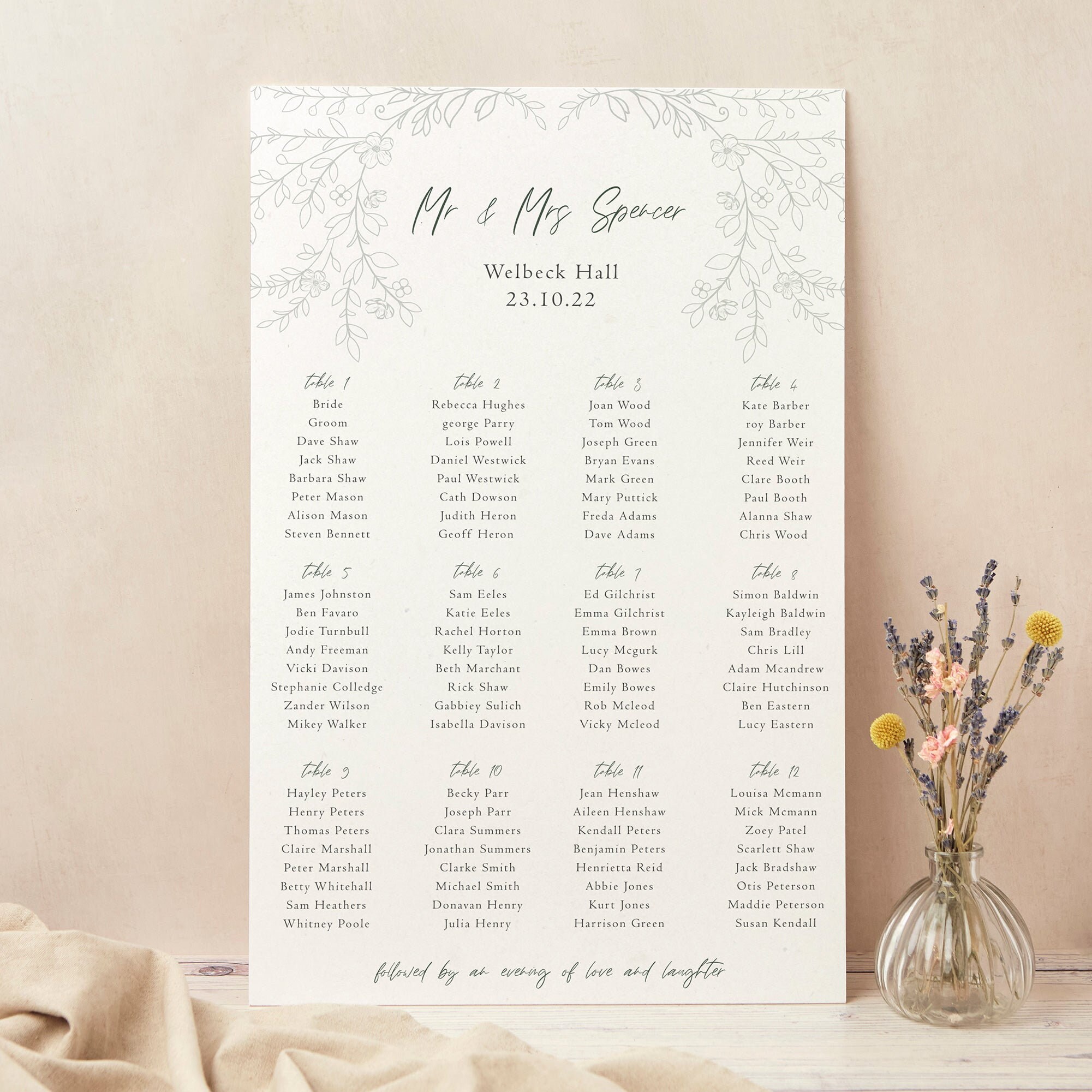 Wedding Table Plan, Seating Chart, Elegant Floral
