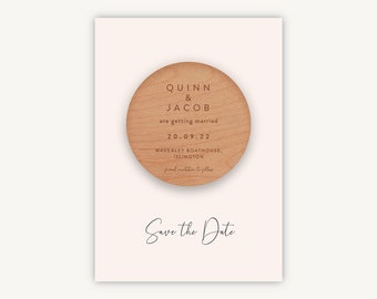 Romantic Script Wooden Magnet Save the Date