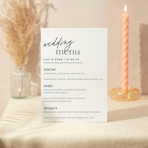 Hochzeits-Menü-Zeichen | Hochzeit Zeichen | A5 Robustes Foamex Schild | Moderne Typographie Schrift