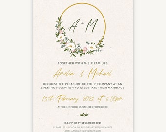 Invitaciones para la recepción de boda con aros florales – Invitaciones elegantes para la noche