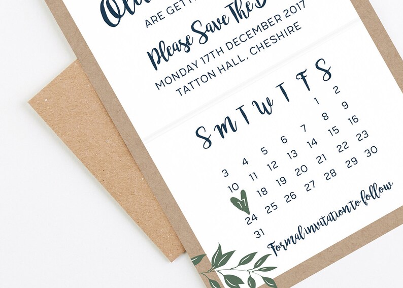Save the Date Cards Botanical Rustic Kraft Folded Save the Date with Gems Save the Date