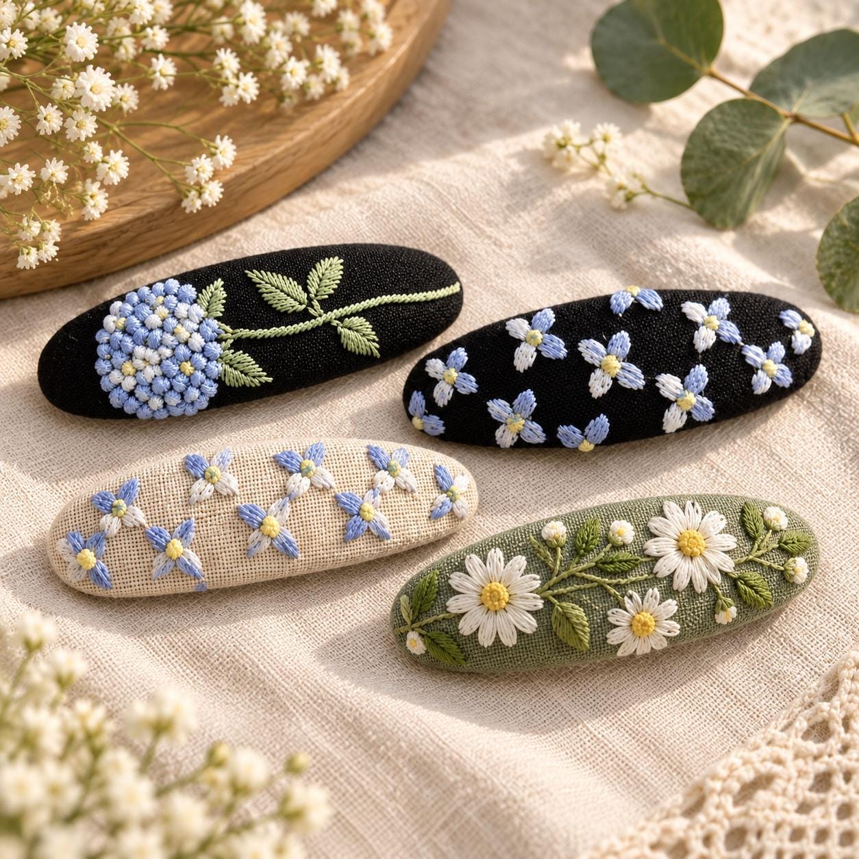 Embroidered Hair Clips - Etsy