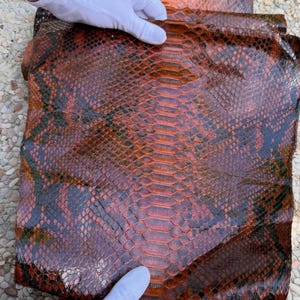 Reticulated Python Leather for Handmade Craft, Brown Burnished Ember Genuine Reptile Leather