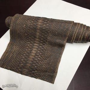 Real Reticulated Python Back Cut Leather Hide | Dark Brown Unbleached Exotic Snake Skin | Premium Python Leather for Bags & Crafts