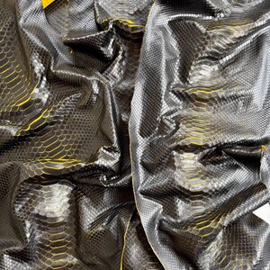 Black Gradation Yellow Python Leather for Handmade Craft, Genuine Reptile Skin Ideal for Shoemakers