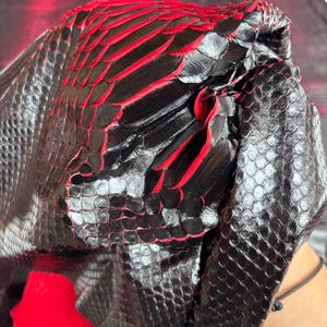 Black Cherry Fuchsia Reticulated Python Leather, Real Exotic Leather for Handcrafting