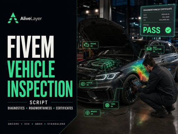 FiveM Vehicle Inspection Script | Mechanic Diagnostics and Roadworthiness Test | QBCore ESX QBox Roleplay Server