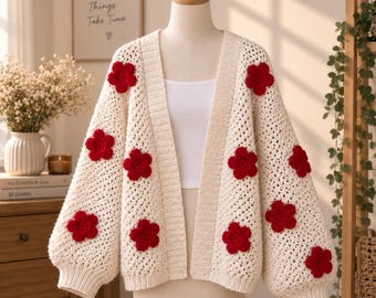 Crochet Hexagon Cardigan Pattern PDF, Granny Flower Sweater, Oversized Beginner Friendly (Digital Download)