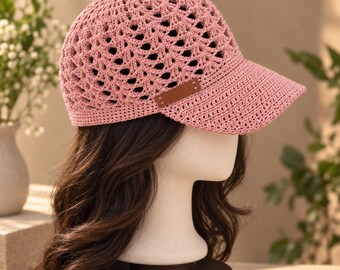 Crochet Baseball Cap Pattern, Shell Stitch Visor Hat (Digital Download)