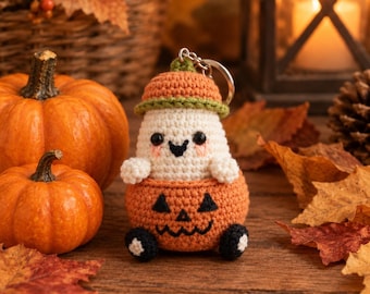 Pumpkin Ghost Amigurumi Keychain Crochet Pattern (PDF Download)