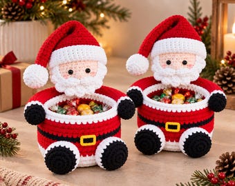 Crochet Santa Candy Basket, Christmas Treat Holder, Holiday Decor (Digital Download)