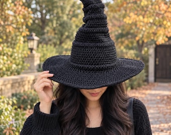 Crochet Witch Hat Pattern PDF, Curly Wizard Hat, Halloween Costume (Digital Download)