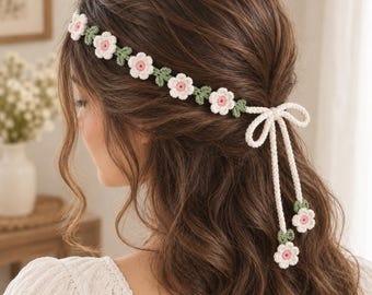 Crochet Daisy Flower Headband Pattern, Boho Wedding Hair Vine (PDF Download)