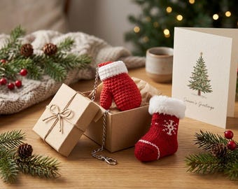 Crochet Mini Mitten Keychain Pattern, Christmas Ornament, Amigurumi Bag Charm (Digital Download)
