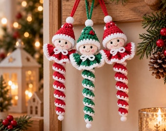 Crochet Christmas Elf Pattern, Candy Cane Ornament PDF, Holiday Keychain