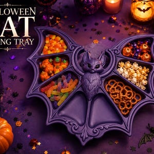 Bandeja victoriana para aperitivos con forma de murciélago (archivo STL 3MF), bandeja gótica para dulces de Halloween, bandeja para servir con forma de murciélago, decoración para fiestas espeluznantes, archivo para impresión 3D.