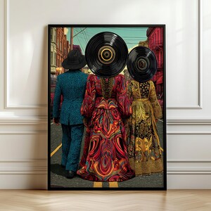 Vinyl Record Heads Wall Art, Retro Music Poster, Psychedelic Funk Art Print, Soul Music Decor