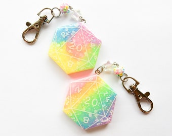 Rainbow D20 Keychain ( gift, for her, for him, for them, D&D, Dungeons and Dragons, Dice, accessory, gamer, D20 )