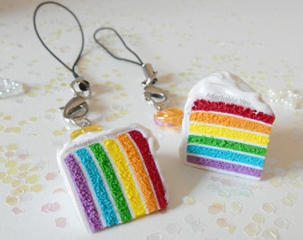 Rainbow Cake charm ( phone charm, cake, pride, LGBTQ, planner charm, for her, for him, gift, kawaii, cute, rainbow, necklace, earrings )