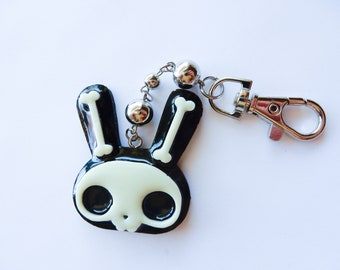 Bunny Skull Keychain ( gothic, creepy, glow in the dark, accessory, gift, for her, for them, for him, halloween, spooky, creepy cute )