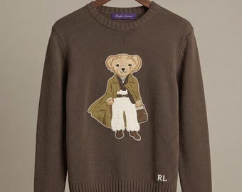 Polo Bear Cashmere Jumper by Ralph Lauren | Vintage Polo Bear Knit Sweater | Embroidered Teddy Bear Crewneck Jumper