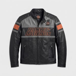 Harley Davidson Grey Leather Jacket - Etsy