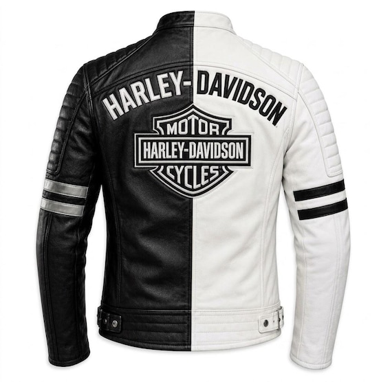 Harley-Davidson Leather Motorcycle Jacket, Men's Biker Jacket, Black Red White Riding Gift for Him, Motorcycle Gift