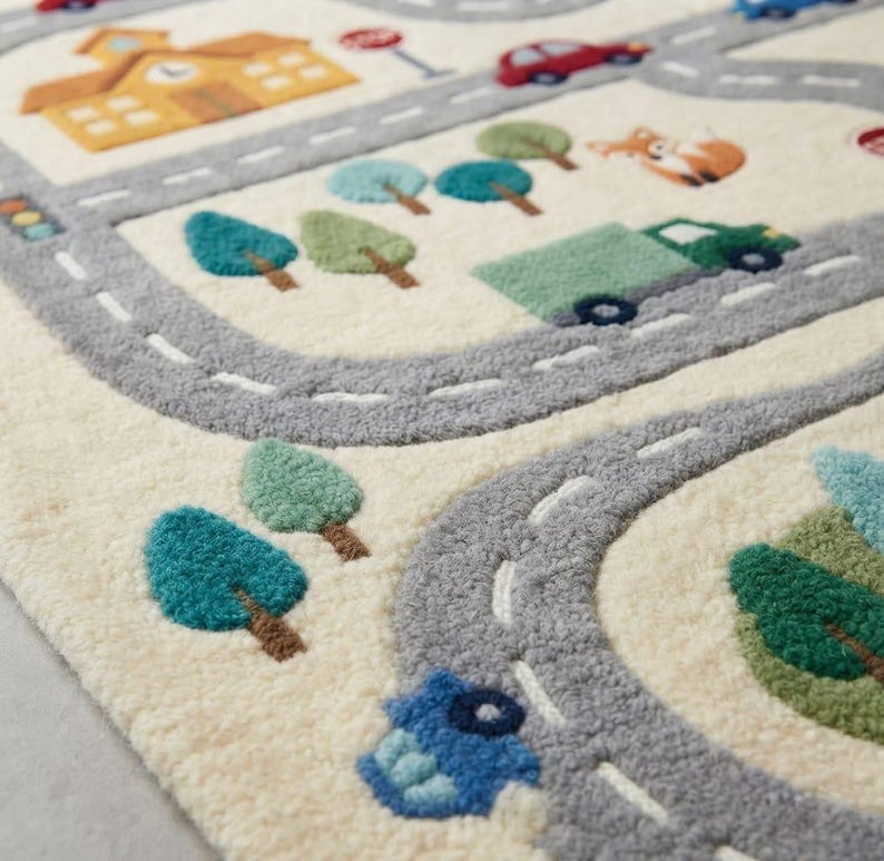 Kids Road Map Play Rug, City Traffic Playmat, Nursery Room Carpet ...