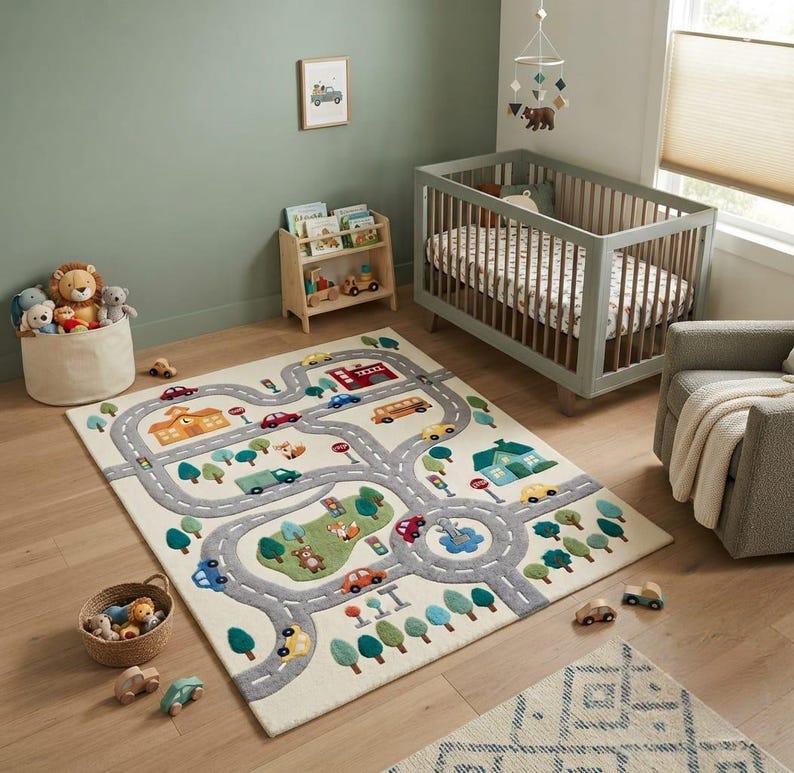 Kids Road Map Play Rug, City Traffic Playmat, Nursery Room Carpet ...