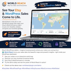 WorldReach Pro – WordPress-försäljningskarta, Etsy och WooCommerce Analytics-plugin
