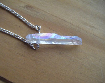 Spiritual Inspirational Higher Vibrational Healing Angel Aura Rainbow Quartz Pendant Necklace Gemstone Crystal Light Body Integration Cosmic