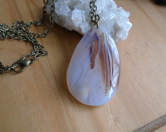 Spiritual Inspirational Healing Beautiful Royal Botswana Agate Hand Carved Slice Pendant Necklace The Sunset Stone Gemstone Crystal 24"