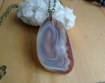 Spiritual Inspirational Healing Beautiful Royal Botswana Agate Hand Carved Slice Pendant Necklace The Sunset Stone Gemstone Crystal 24"